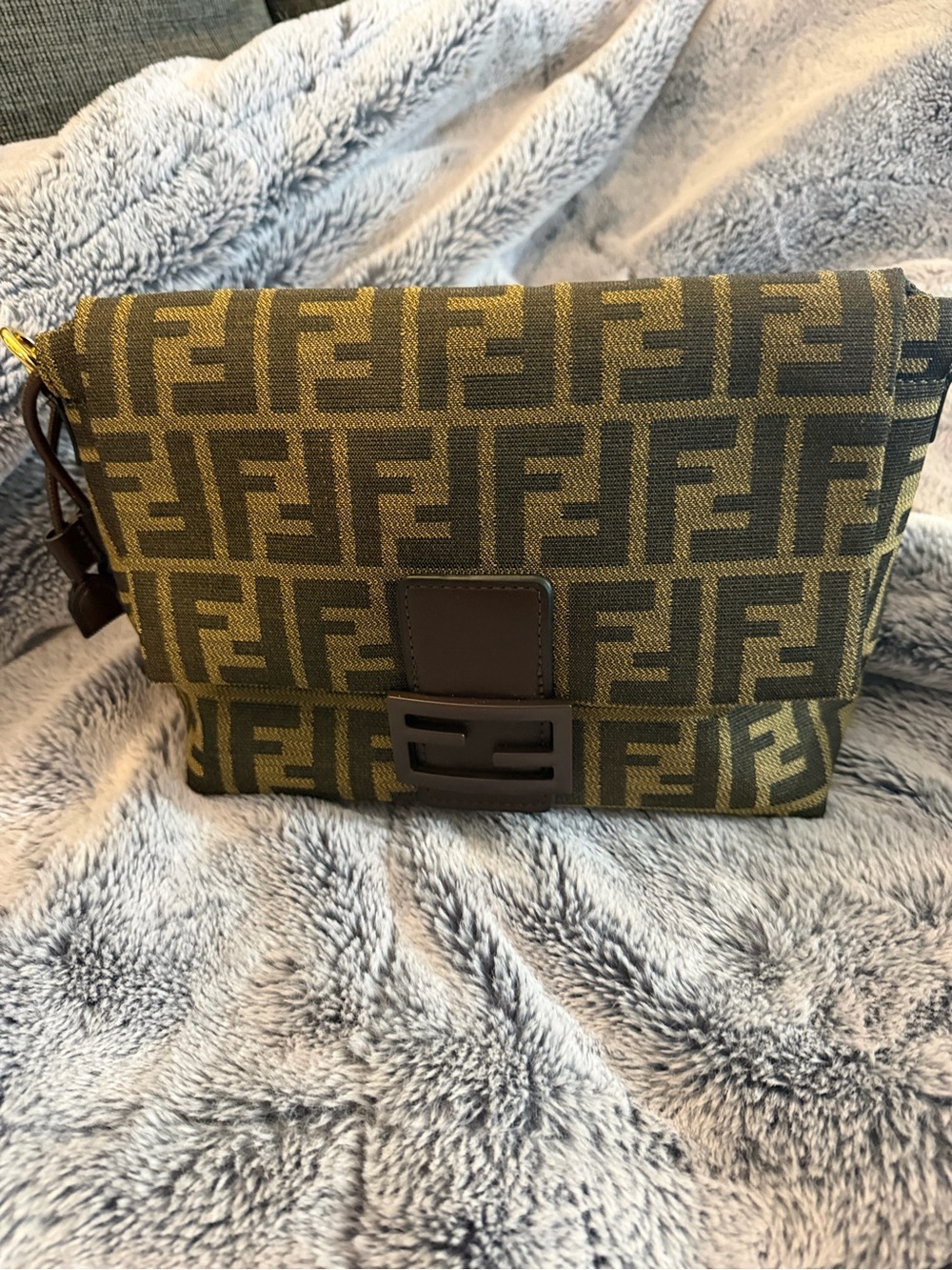 Brown Monogram Jacquard Baguette Bag with Top Handle